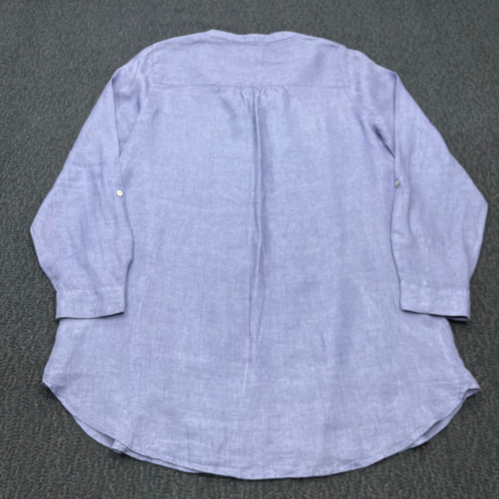 Sigrid Olsen Women Blue 100% Linen Button Front Long Sleeve Tunic Shirt Size L - Picture 2 of 6